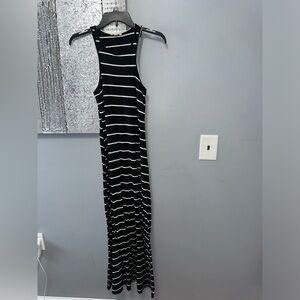Black and white striped maxi tank dress